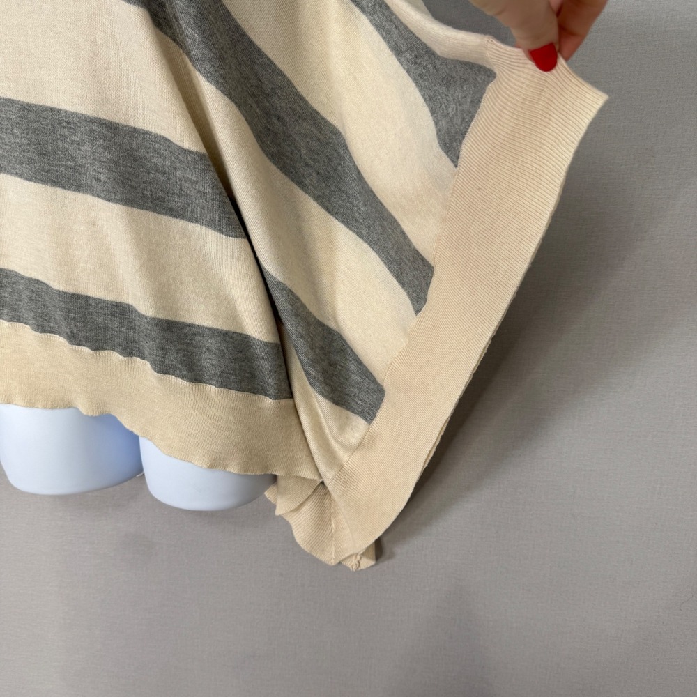 Kerisma Poncho Sweater Women OS Cream Striped Asymmetrical Knit Top Quiet Luxury - Picture 8 of 8
